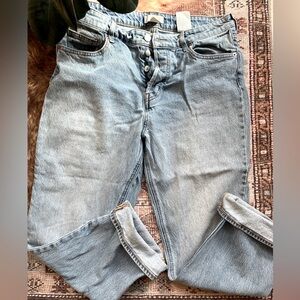 H&M 99%cotton crop mid wide leg light wash high rise button fly jeans size 12